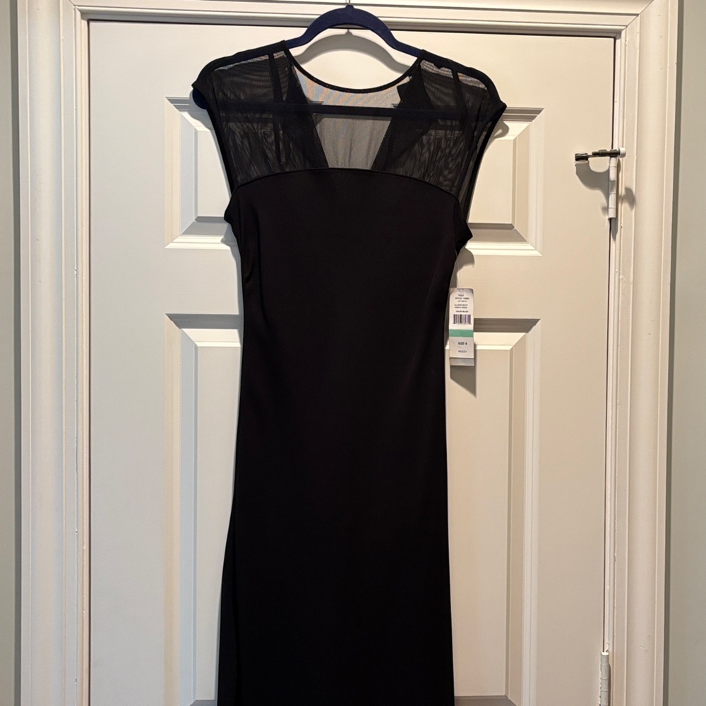 S.L. Fashions Black Midi Dress with Sheer Yoke